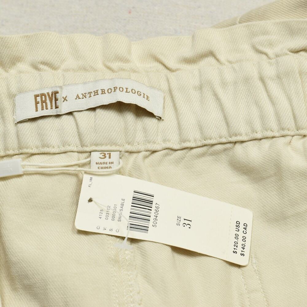 NEW Frye x Anthropologie Women Bermuda Drawstring Solid Cotton Beige Size 31 - Picture 7 of 8